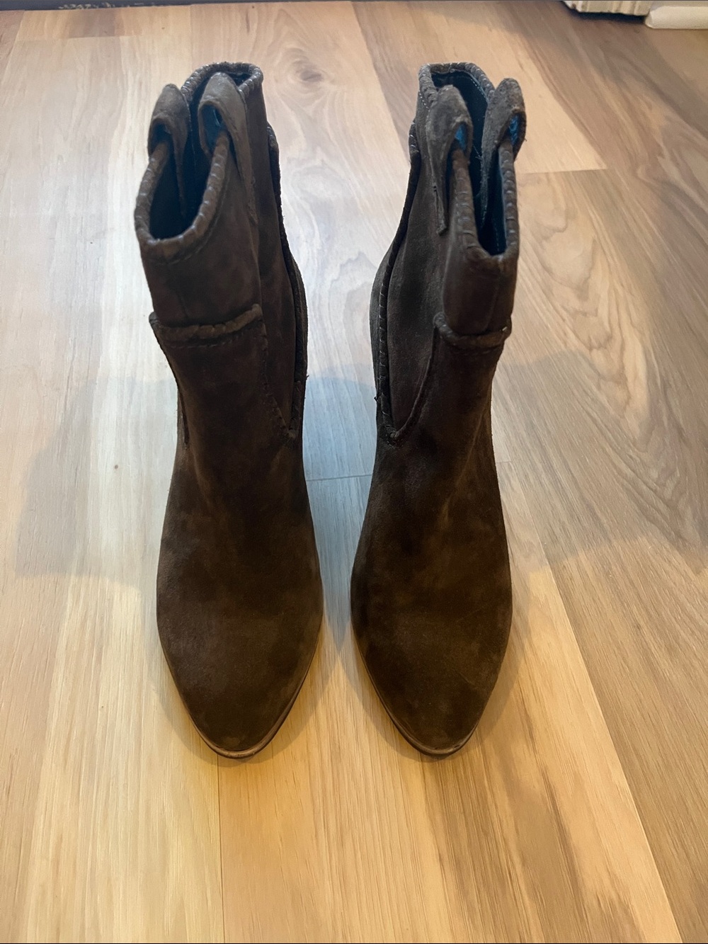 Karl Lagerfeld Dark Brown Suede Ankle Booties with Stacked Heel